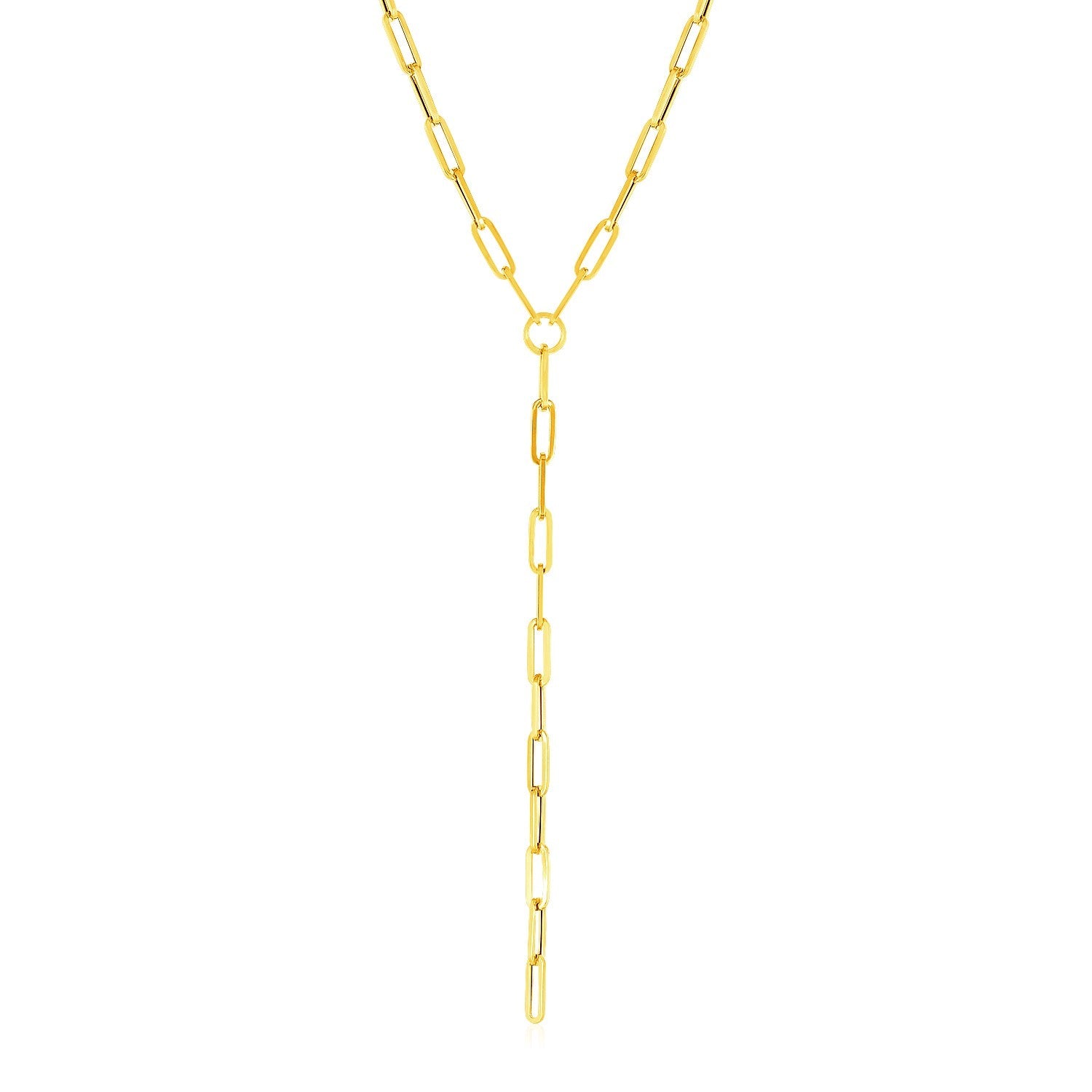 14k Yellow Gold Paperclip Chain Lariat Necklace-0