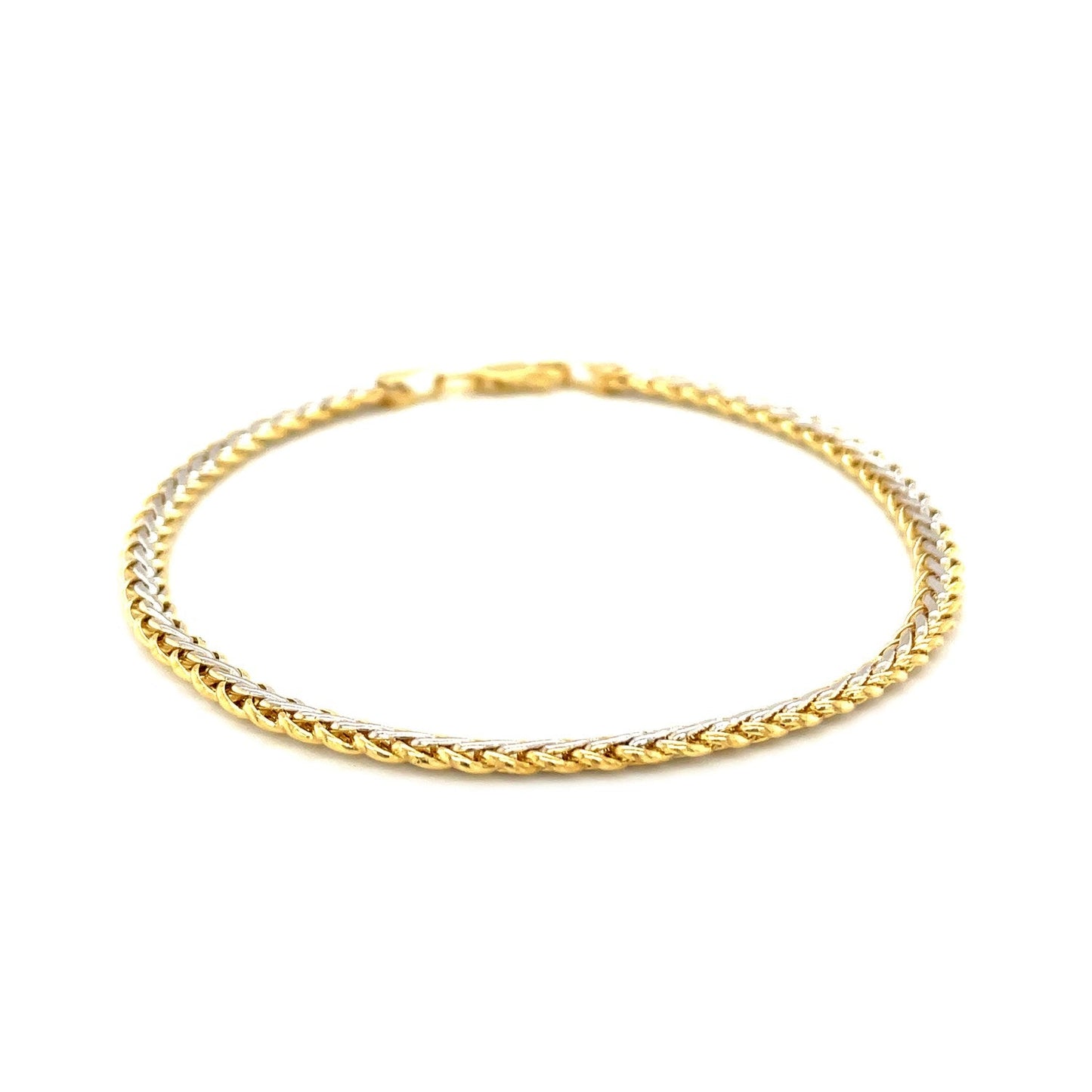 Two-Toned Fine Wheat Chain Bracelet in 10k Yellow and White Gold-1