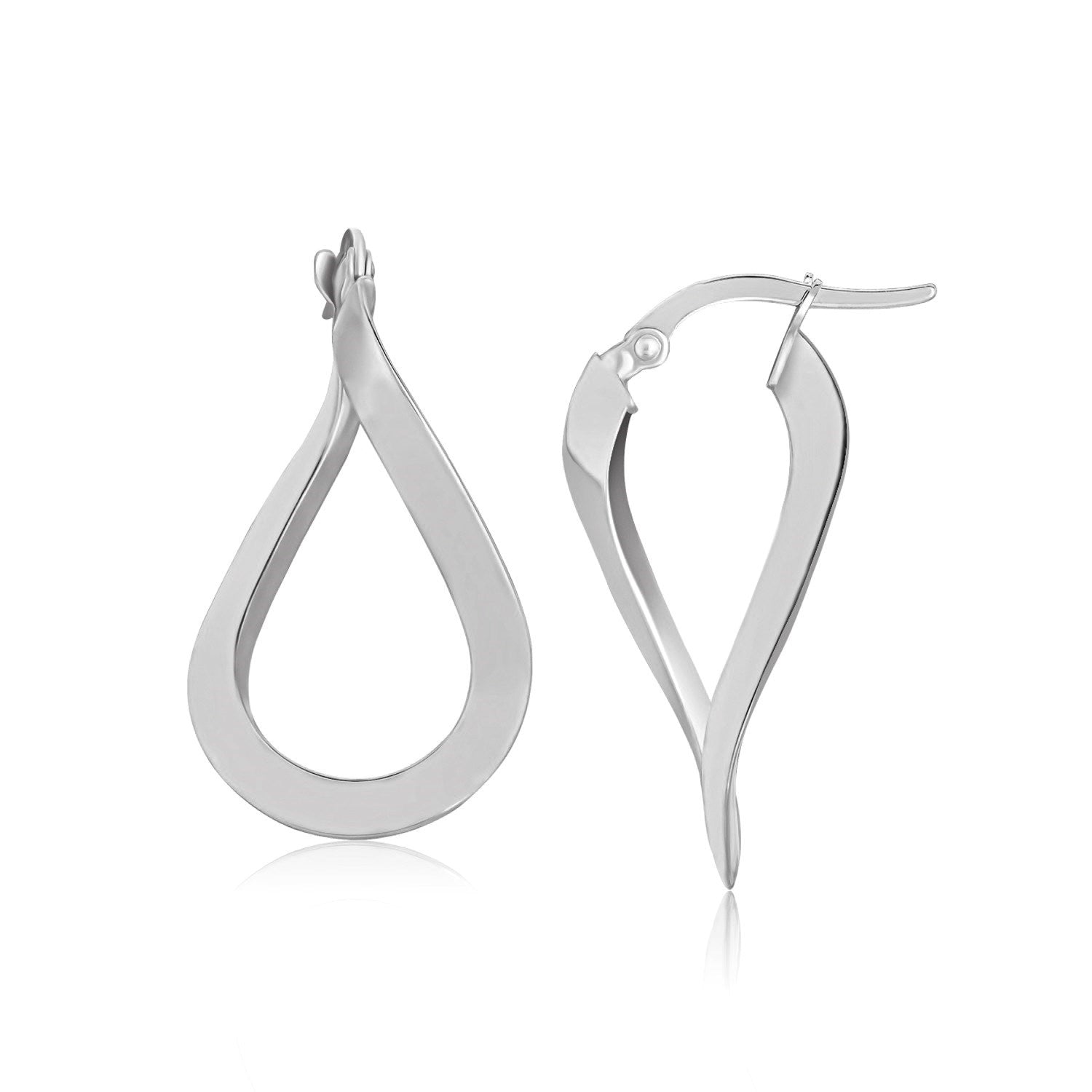 10k White Gold Twisted Freeform Hoop Earrings-0