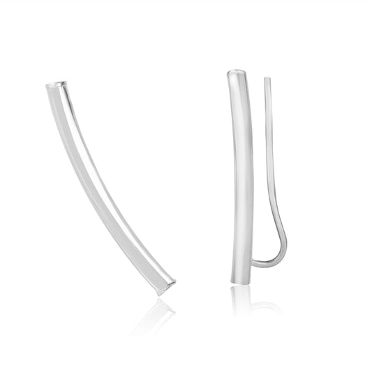 14k White Gold Curved Tube Polished Earrings-0