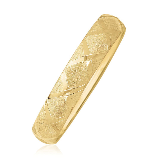 10k Yellow Gold Dual-Textured Diamond Pattern Bangle-0