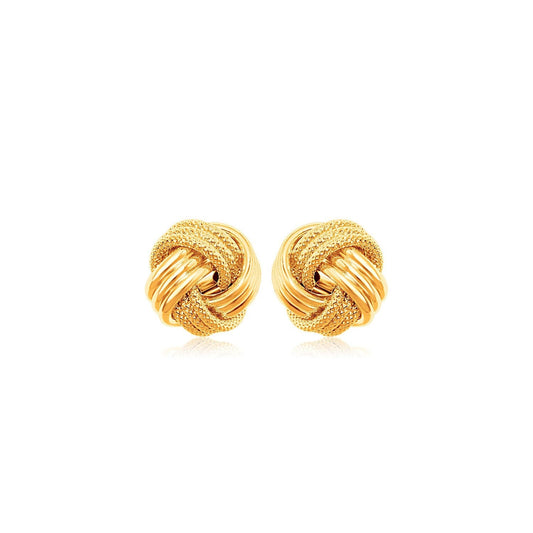 10k Yellow Gold Love Knot with Ridge Texture Earrings-0