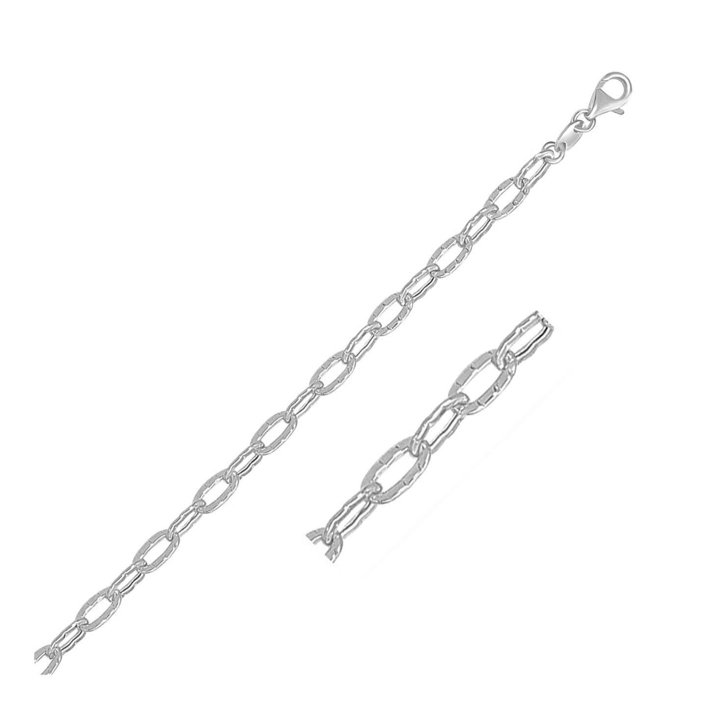 14k White Gold Anklet with Fancy Hammered Oval Links-0