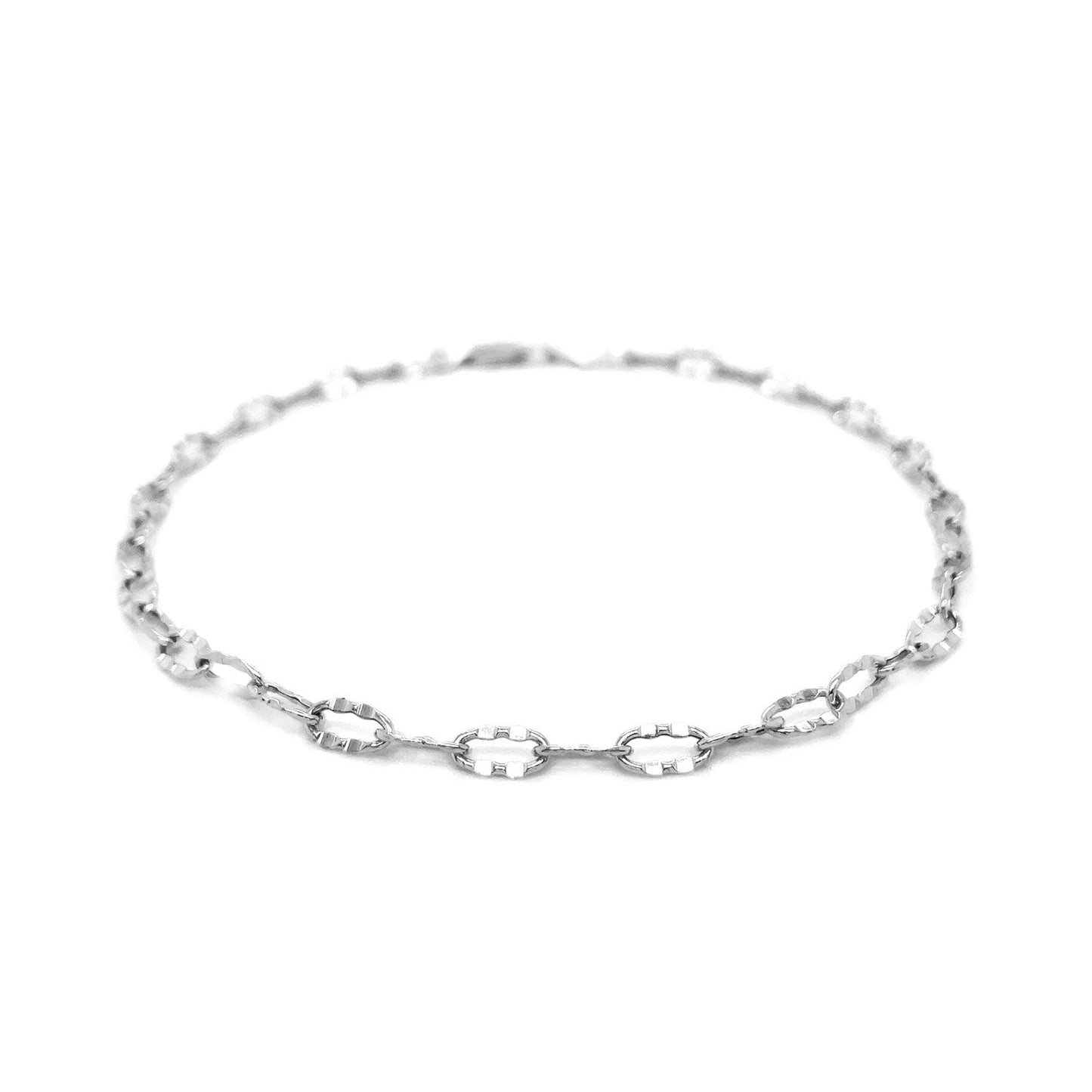 14k White Gold Anklet with Fancy Hammered Oval Links-1