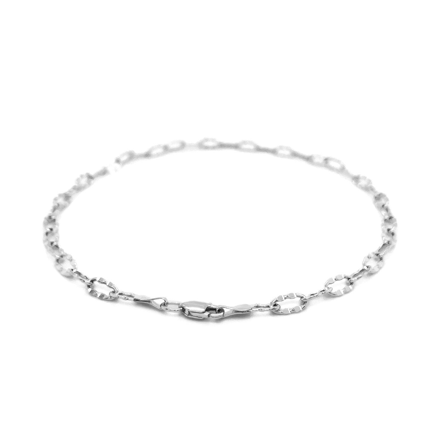 14k White Gold Anklet with Fancy Hammered Oval Links-2