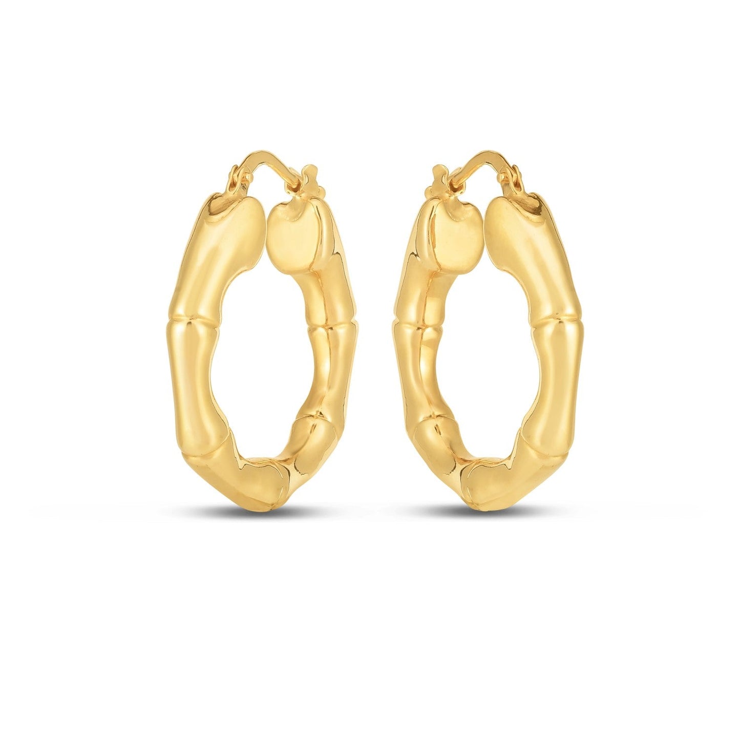 14k Yellow Gold Medium Bamboo Hoop Earrings (25mm)-1