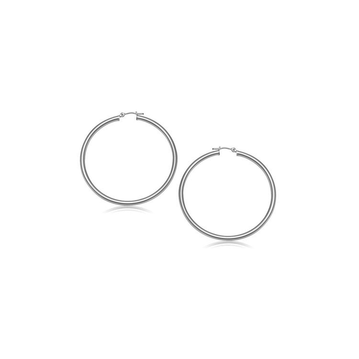 10k White Gold Polished Hoop Earrings (15 mm)-0