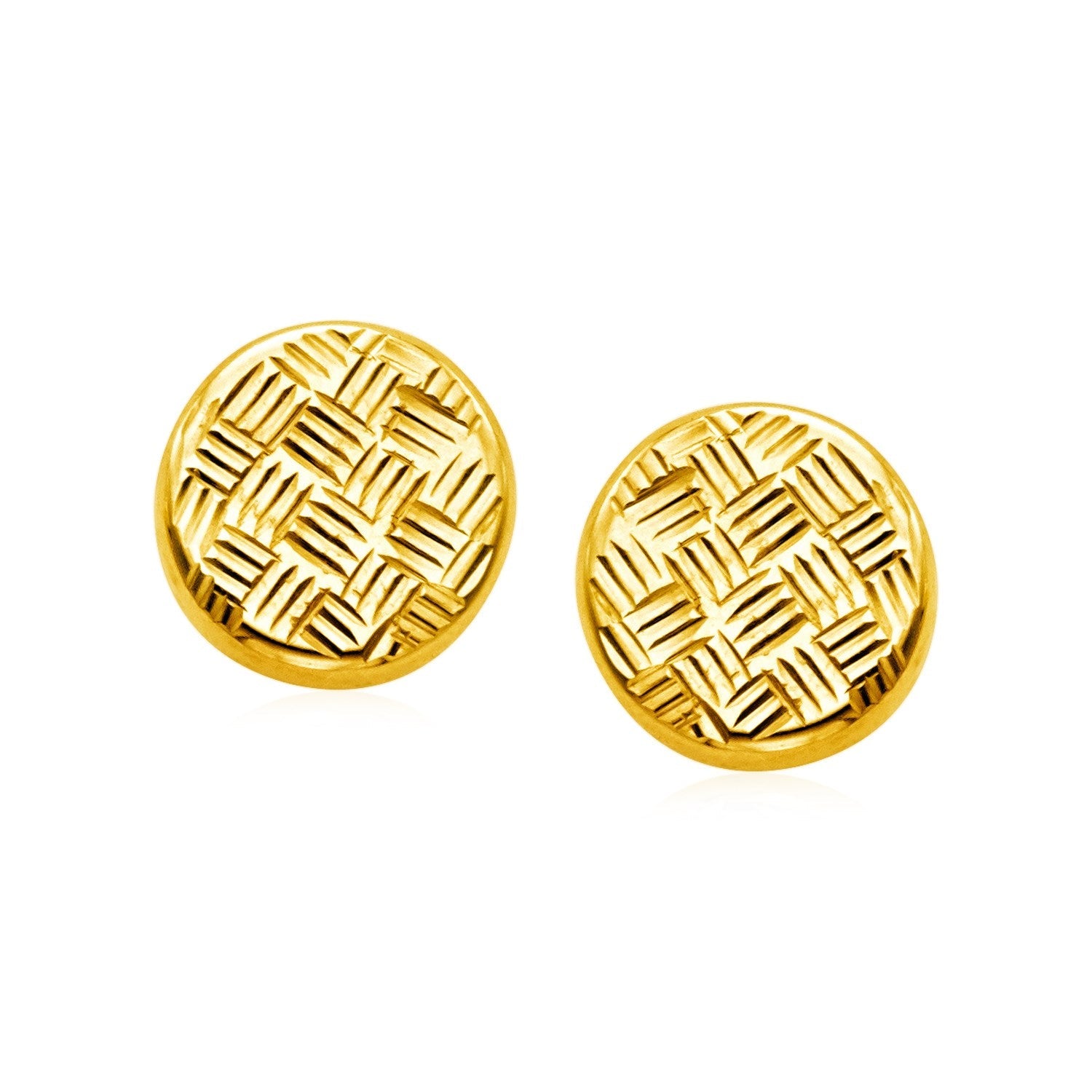 14k Yellow Gold Post Earrings with Textured Circles-0