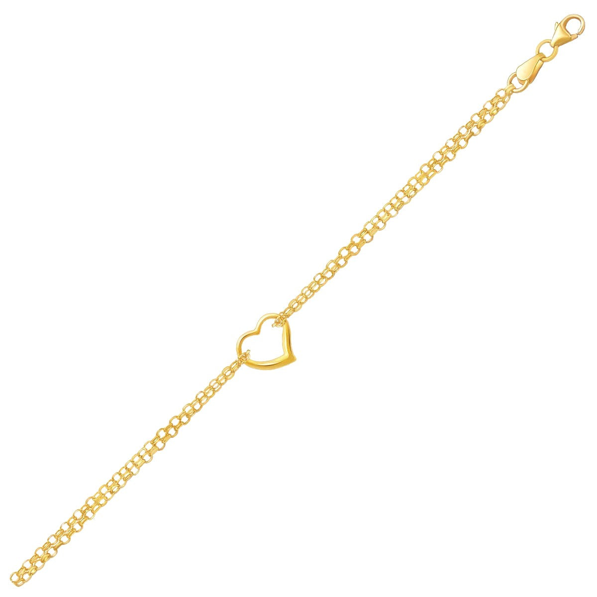 10k Yellow Gold Double Rolo Chain Anklet with an Open Heart Station-0