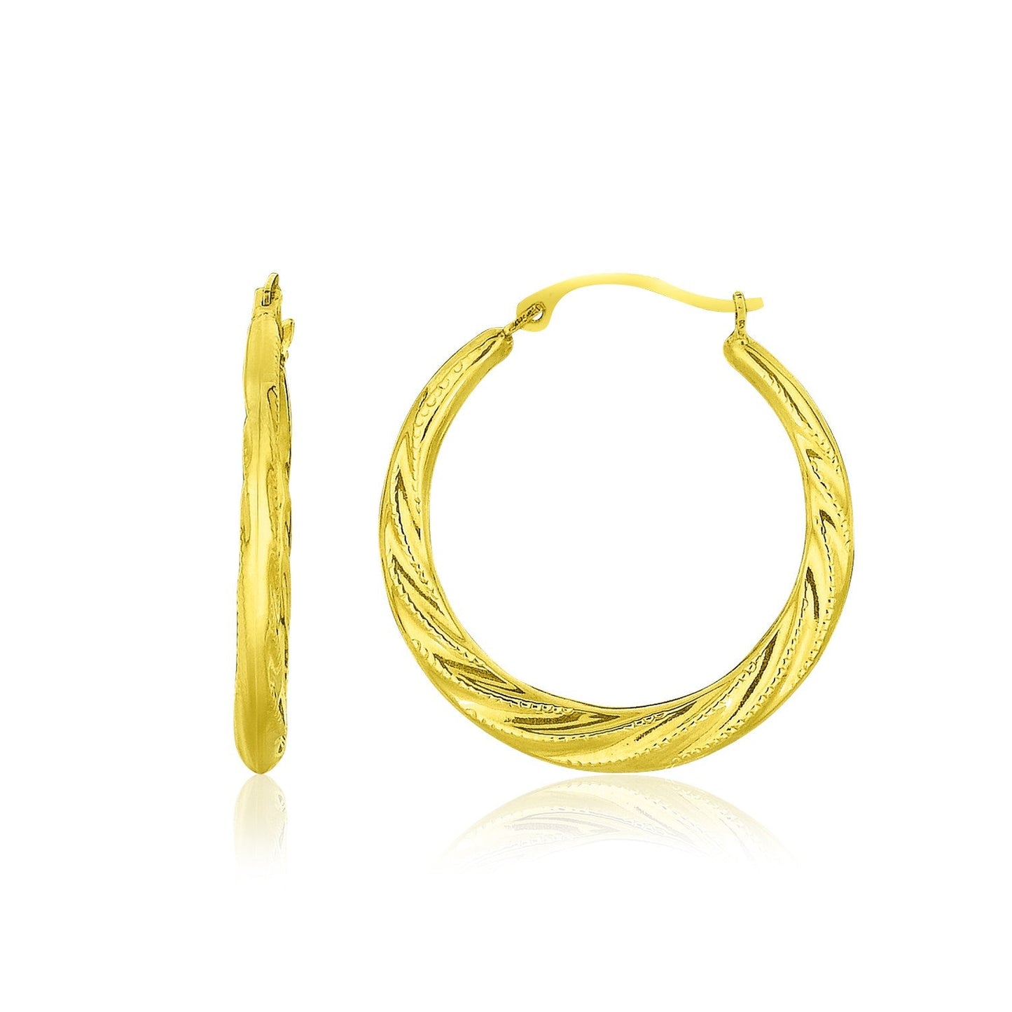 10k Yellow Gold Graduated Twisted Hoop Earrings-0