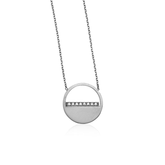 14k White Gold Circle Necklace with Diamonds-0