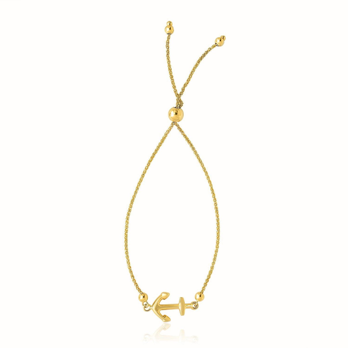 14k Yellow Gold Anchor Design Adjustable Lariat Bracelet-0