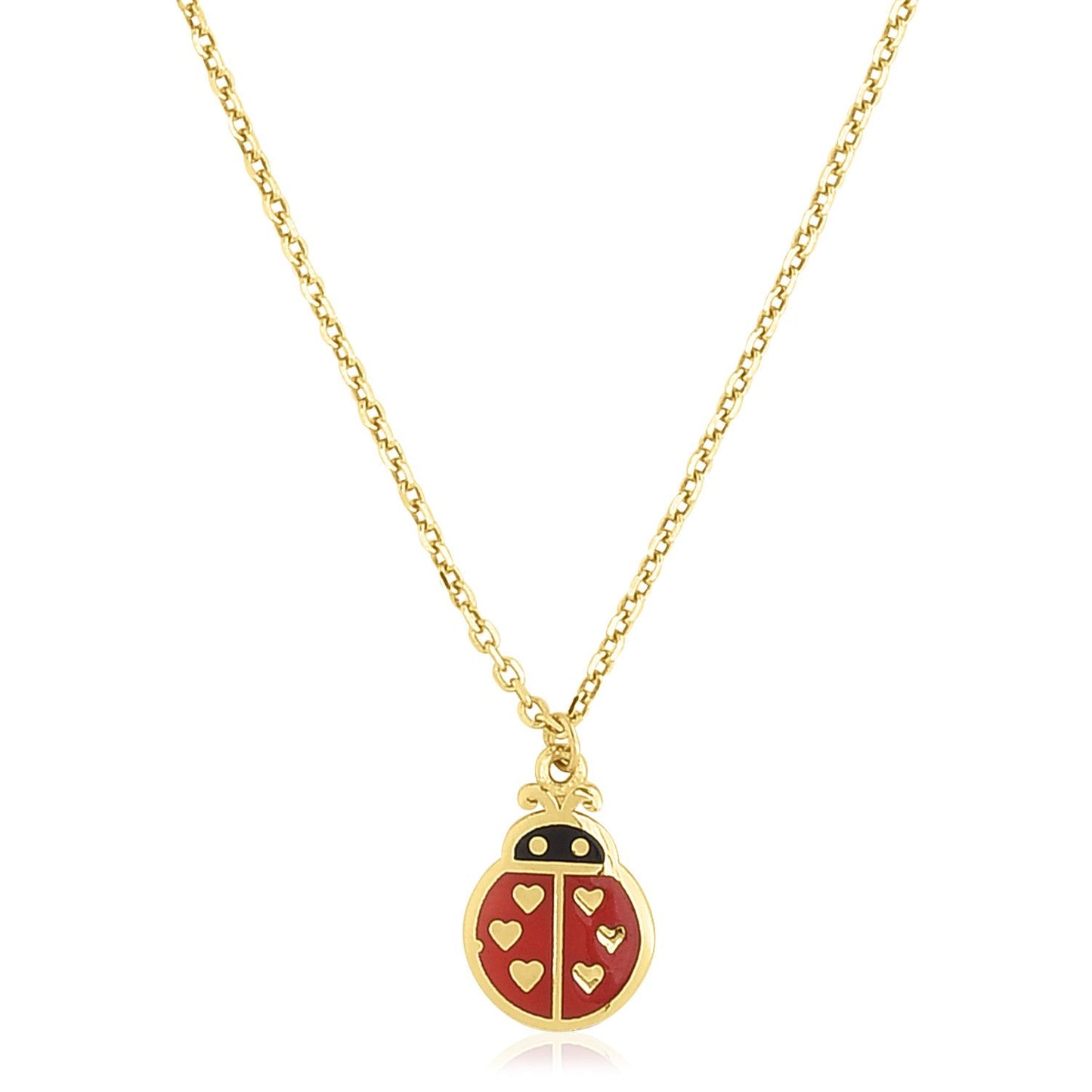 14k Yellow Gold High Polish Ladybug Enamel Necklace-0