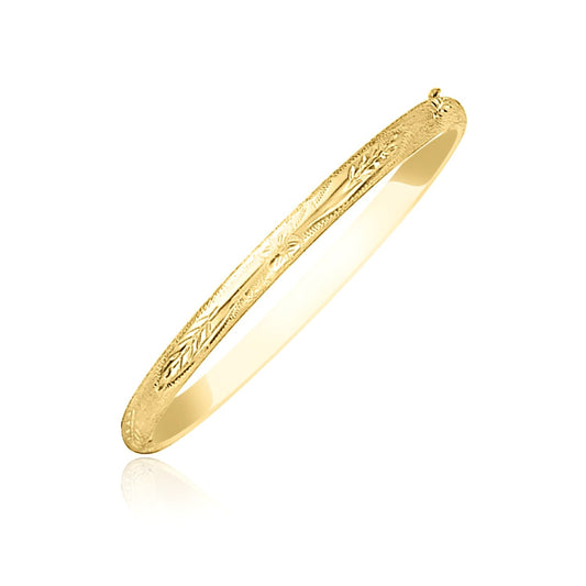 10k Yellow Gold Botanical Pattern Florentine Bangle-0