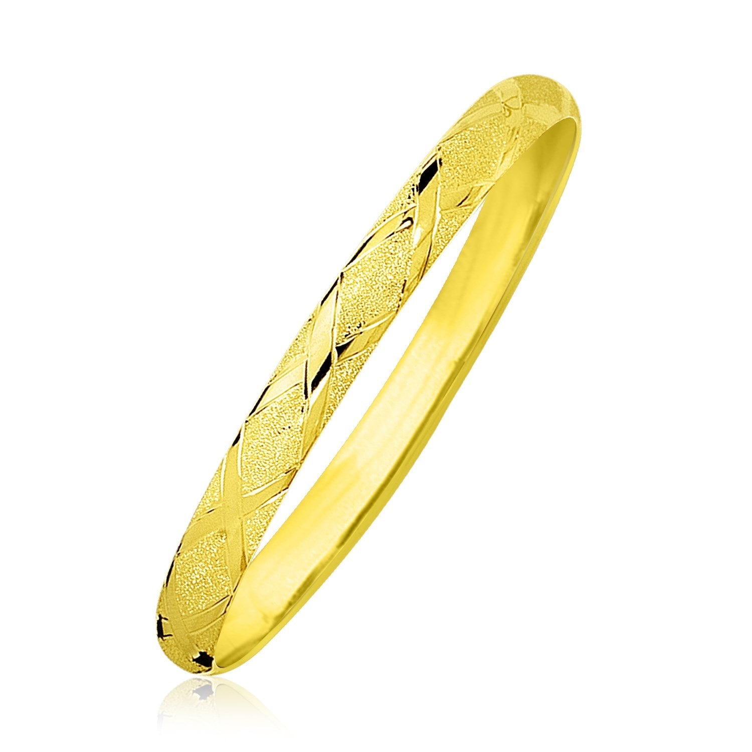 10k Yellow Gold Slender Diamond Pattern Textured Bangle-0