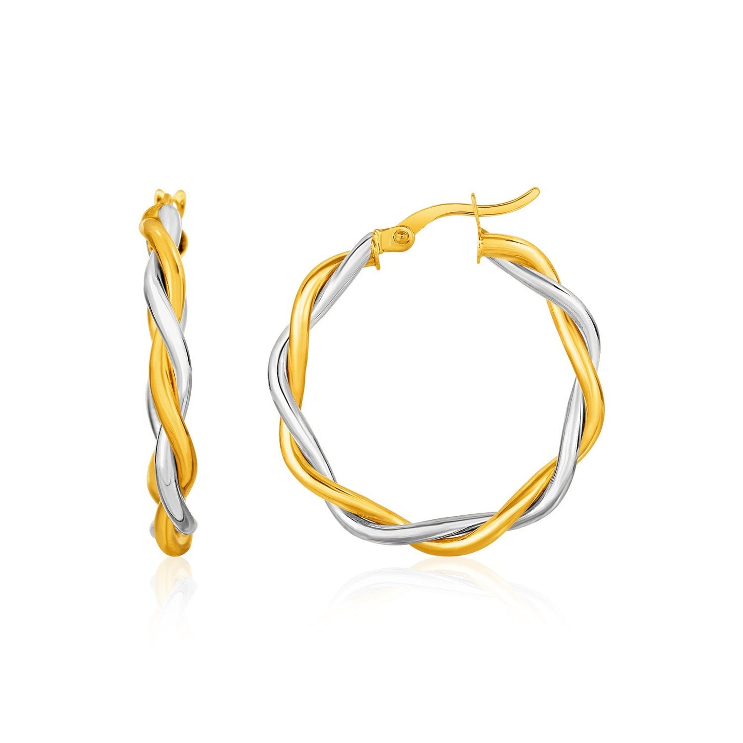 Two-Tone Twisted Wire Round Hoop Earrings in 10k Yellow and White Gold-0