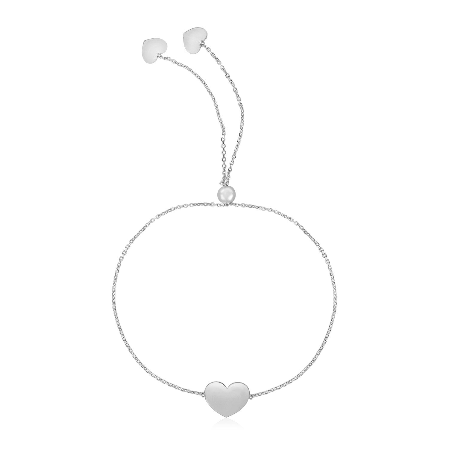 14k White Gold Adjustable Heart Bracelet-0