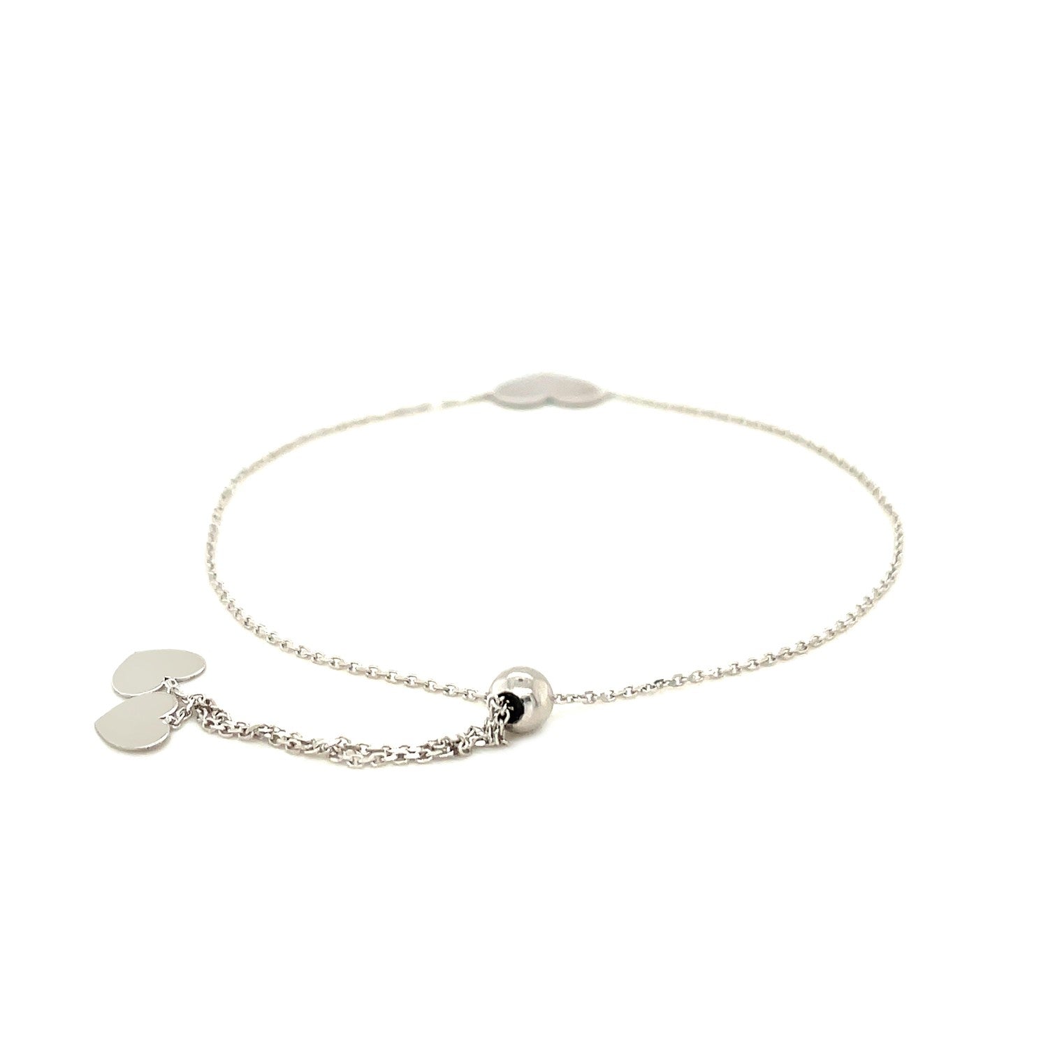 14k White Gold Adjustable Heart Bracelet-2