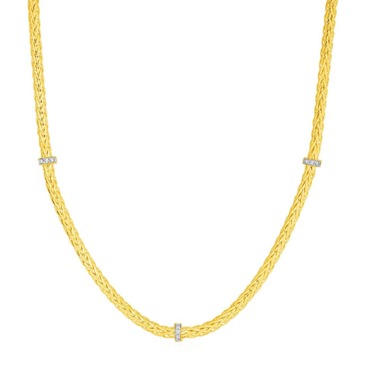 Woven Rope Necklace with Diamond Accents in 14k Yellow Gold-0