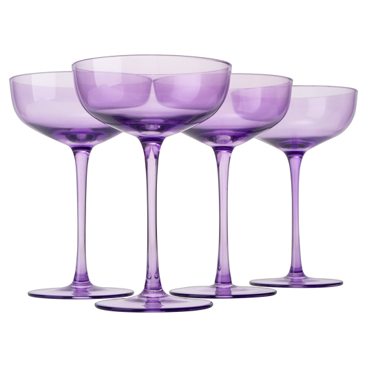 The Wine Savant Colored Coupe Glass | 7oz | Set of 4 Colorful Champagne & Cocktail Glasses, Fancy Manhattan, Crystal Martini, Cocktails Set, Margarita Bar Glassware Gift, Vintage (Lavender Purple)-0