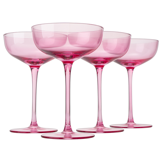 The Wine Savant Colored Coupe Glass | 7oz | Set of 4 Colorful Champagne & Cocktail Glasses, Fancy Manhattan, Crystal Martini, Cocktails Set, Margarita Bar Glassware Gift, Vintage (Blush Pink)-0