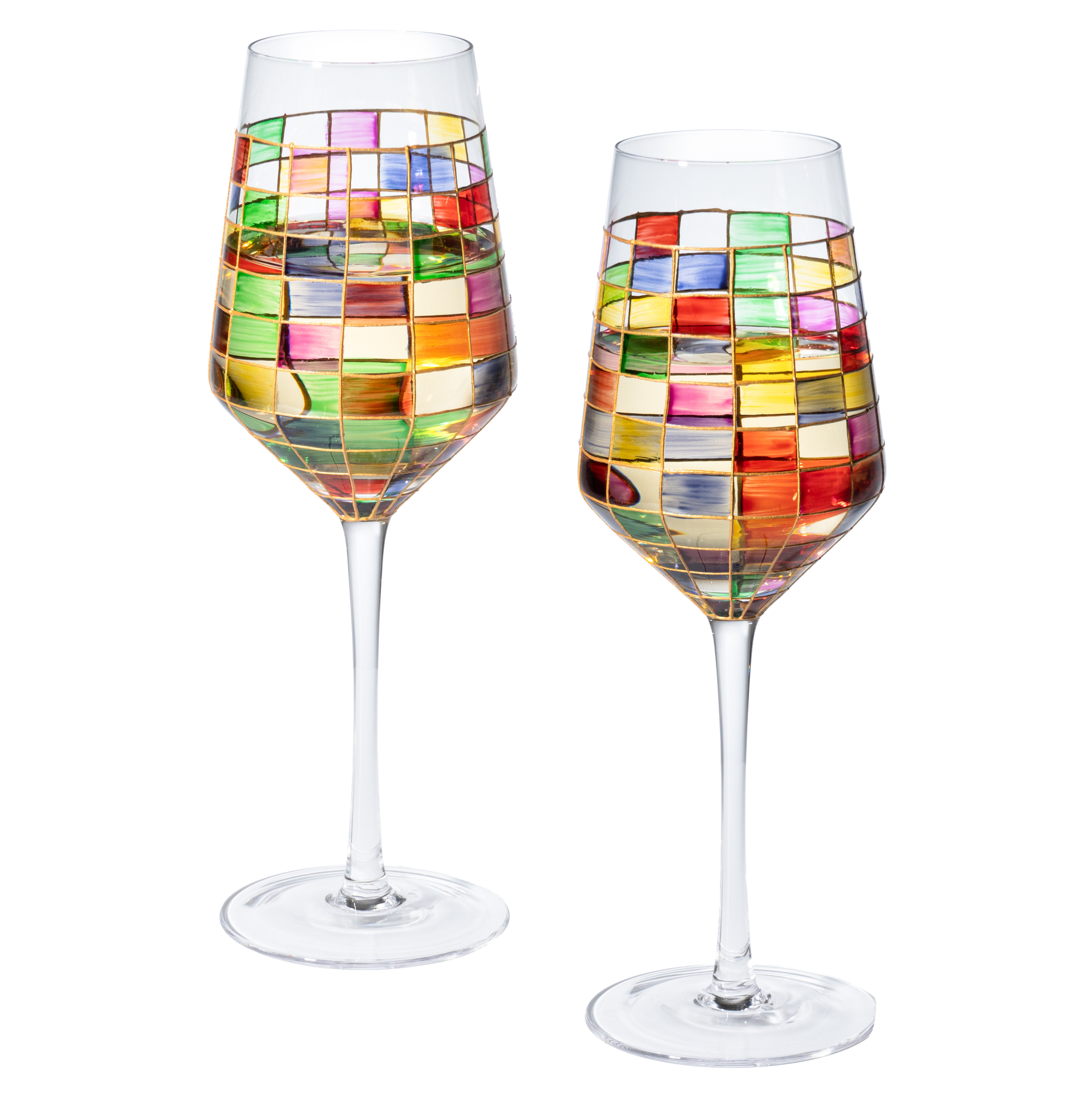 The Wine Savant Renaissance Stained Wine Glasses Set of 2 Festive Colorful Coffee Cups, Multicolored, Home Bar Gift, Colored Drinkware, Rainbow Glassware (Stemmed)-0