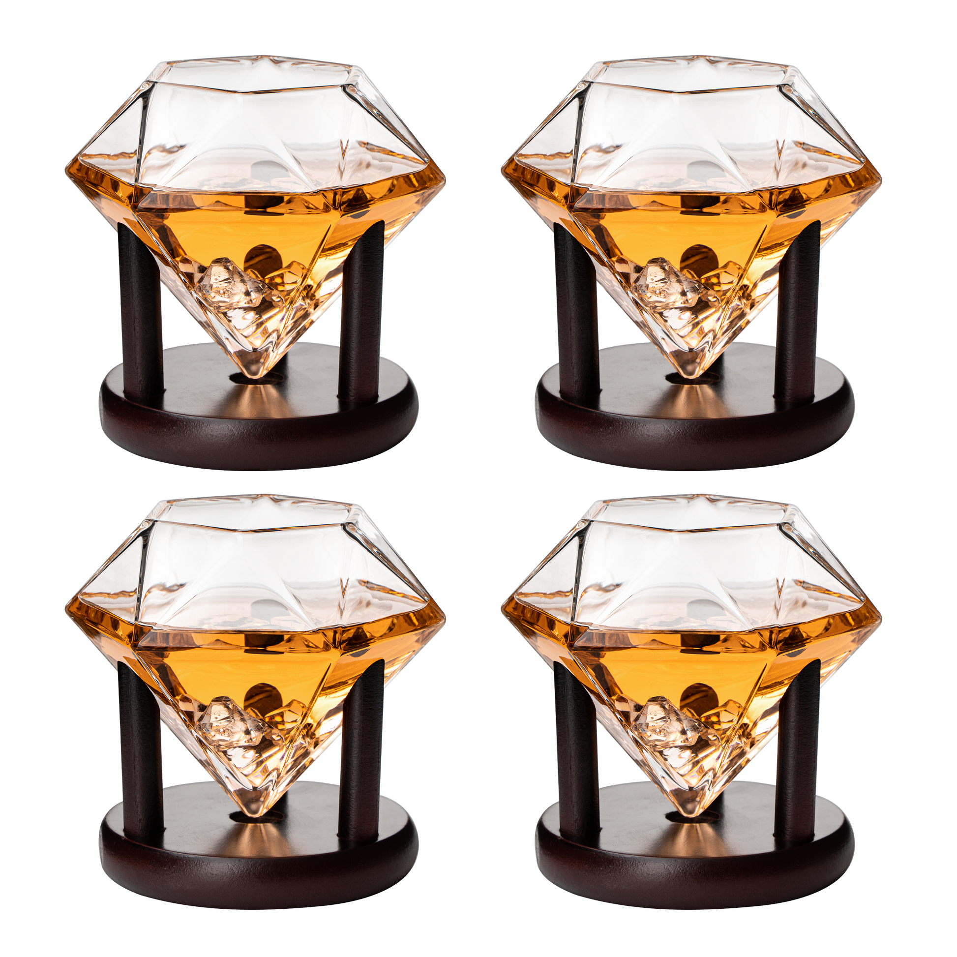 Set of 4 Diamond Whiskey & Wine Glasses 10oz - Wine, Whiskey, Water, Diamond Shaped, Diamonds Collection Sparkle Patented Wine Savant - Stands Alone, Or on Stand-1