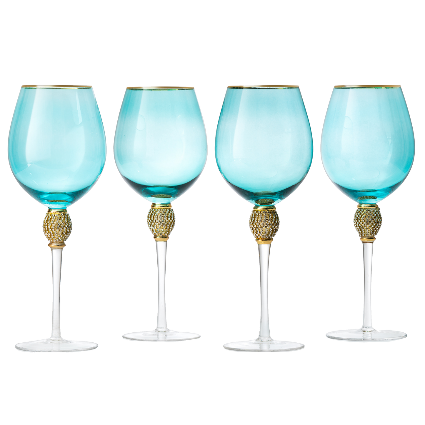 The Wine Savant Large Diamond Wine Glasses, 10" H Gold Rim Rhinestone Diamond Glasses - Wedding Glasses - 18 Ounce, Premium Designed Wine Glasses for Spirits and Wine, Gift Boxed (4, Blue)-0