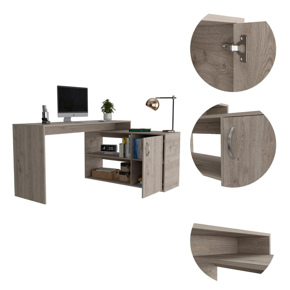 L-Shaped Desk Desti, Single Door Cabinet, Light Gray Finish-6