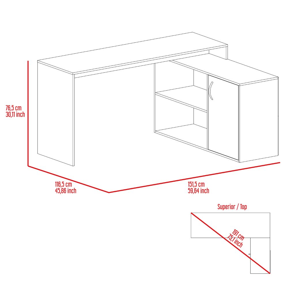 L-Shaped Desk Desti, Single Door Cabinet, Light Oak Finish-7