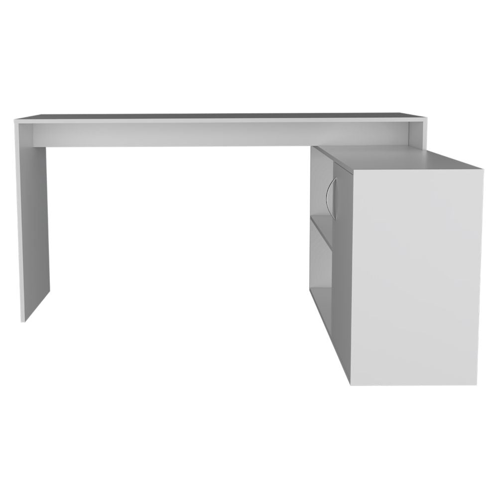 L-Shaped Desk Desti, Single Door Cabinet, White Finish-3