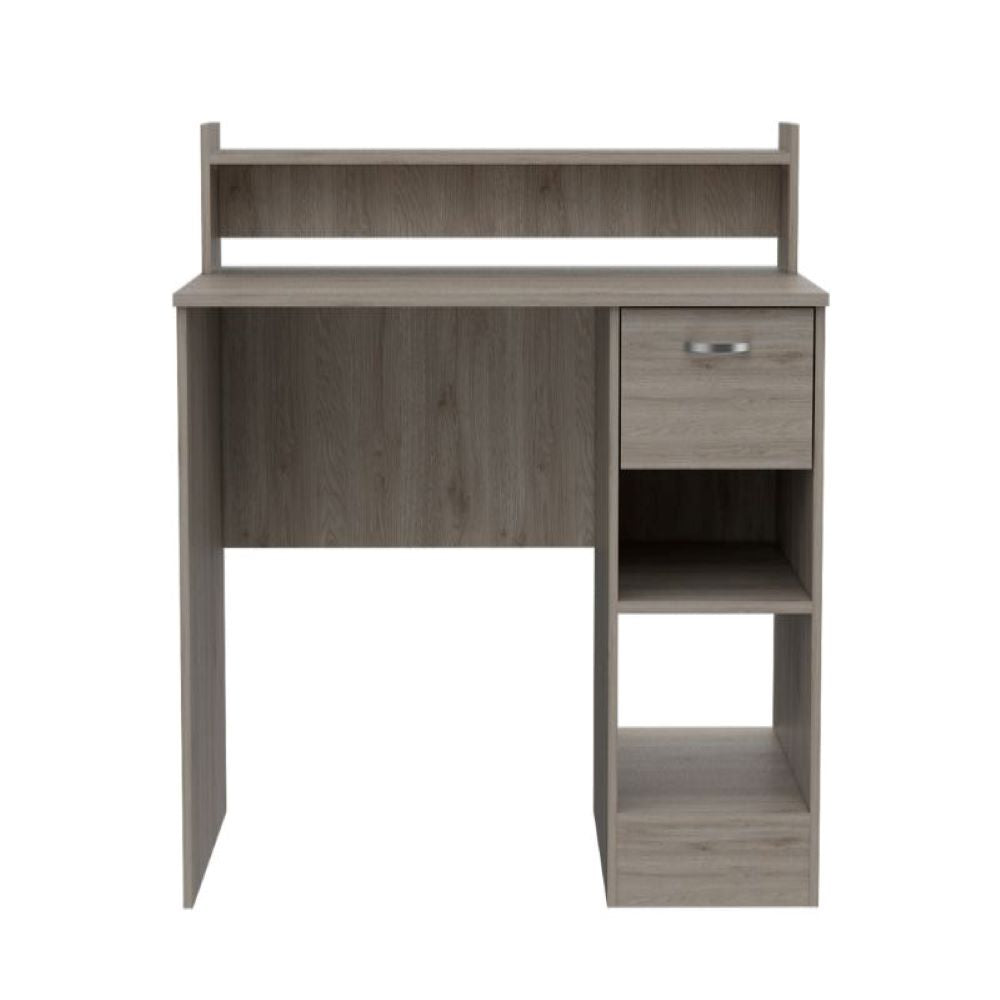 Computer Desk Delmar with Open Storage Shelves and Single Drawer, Light Gray Finish-3
