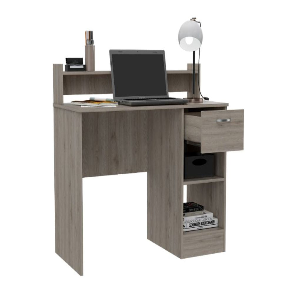 Computer Desk Delmar with Open Storage Shelves and Single Drawer, Light Gray Finish-4