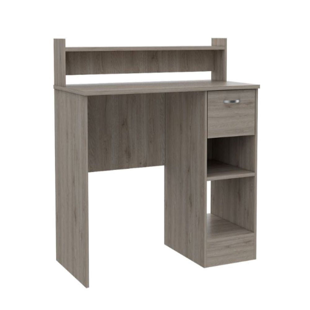 Computer Desk Delmar with Open Storage Shelves and Single Drawer, Light Gray Finish-5