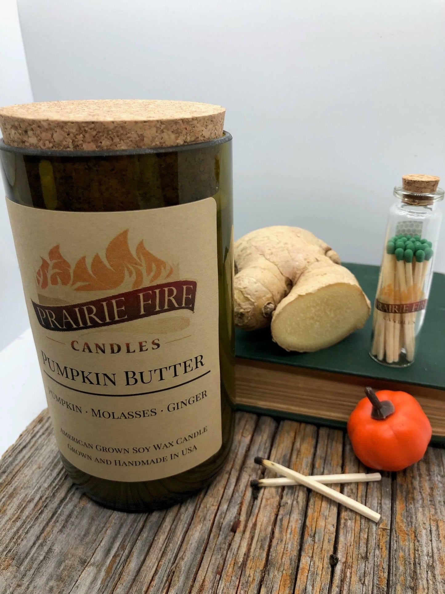 Pumpkin Butter Soy Wax Candle | Repurposed Wine Bottle Candle Natural Cork | Handmade in USA Candle | Eco-Friendly Candle | Non-Toxic Soy Candle-1