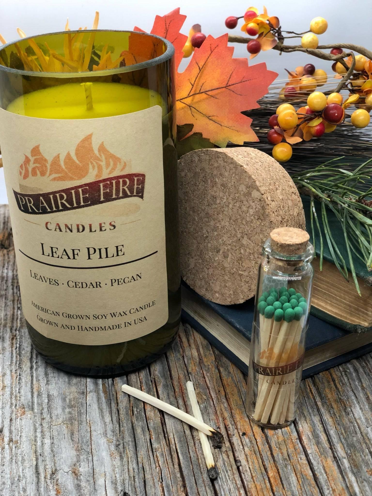 Leaf Pile Soy Wax Candle | Repurposed Wine Bottle Candle Natural Cork | Handmade in USA Candle | Eco-Friendly Candle | Non-Toxic Soy Candle-0