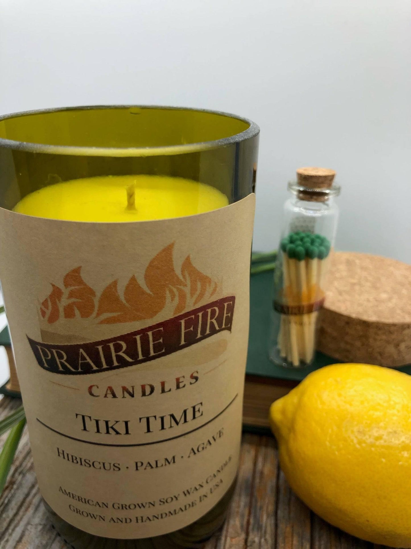 Tiki Time Soy Wax Candle | Repurposed Wine Bottle Candle Natural Cork | Handmade in USA Candle | Eco-Friendly Candle | Non-Toxic Soy Candle-2