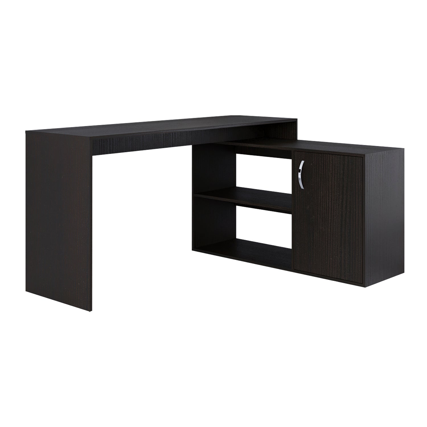 L-Shaped Desk Desti, Single Door Cabinet, Black Wengue Finish-3