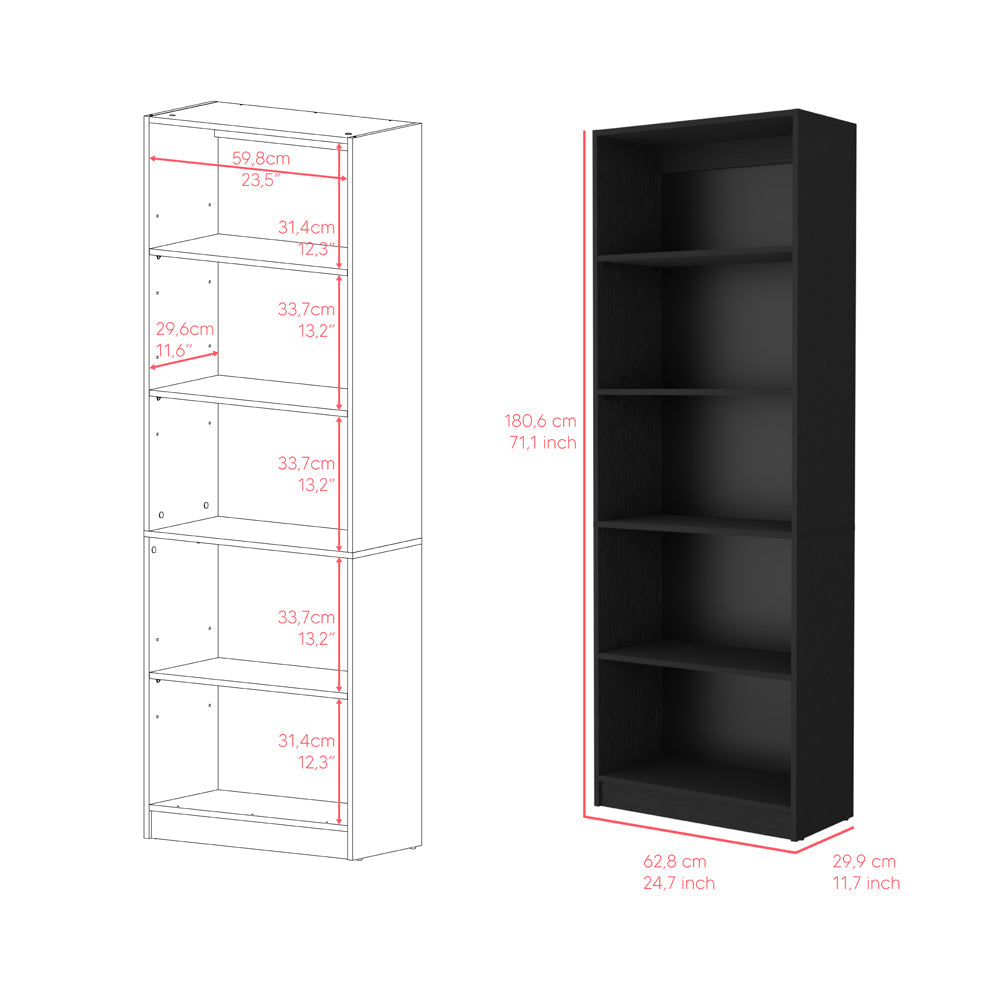 Bookcase 4-Shelves Benzoni, Ample Storage and Modern Design, Black Wengue Finish-8