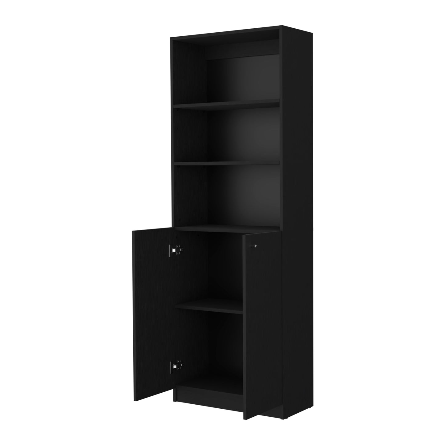 Bookcase Dual-Door Benzoni, Tier-Shelf in Modern Design, Black Wengue Finish-2