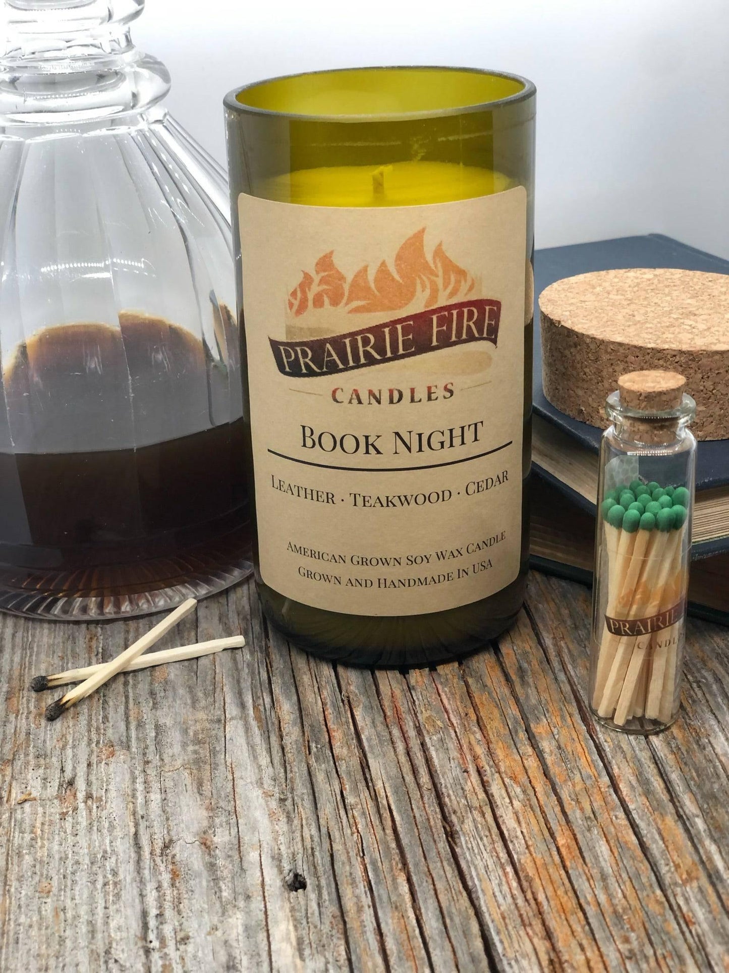 Book Night Soy Wax Candle | Repurposed Wine Bottle Candle Natural Cork | Handmade in USA Candle | Eco-Friendly Candle | Non-Toxic Soy Candle-0