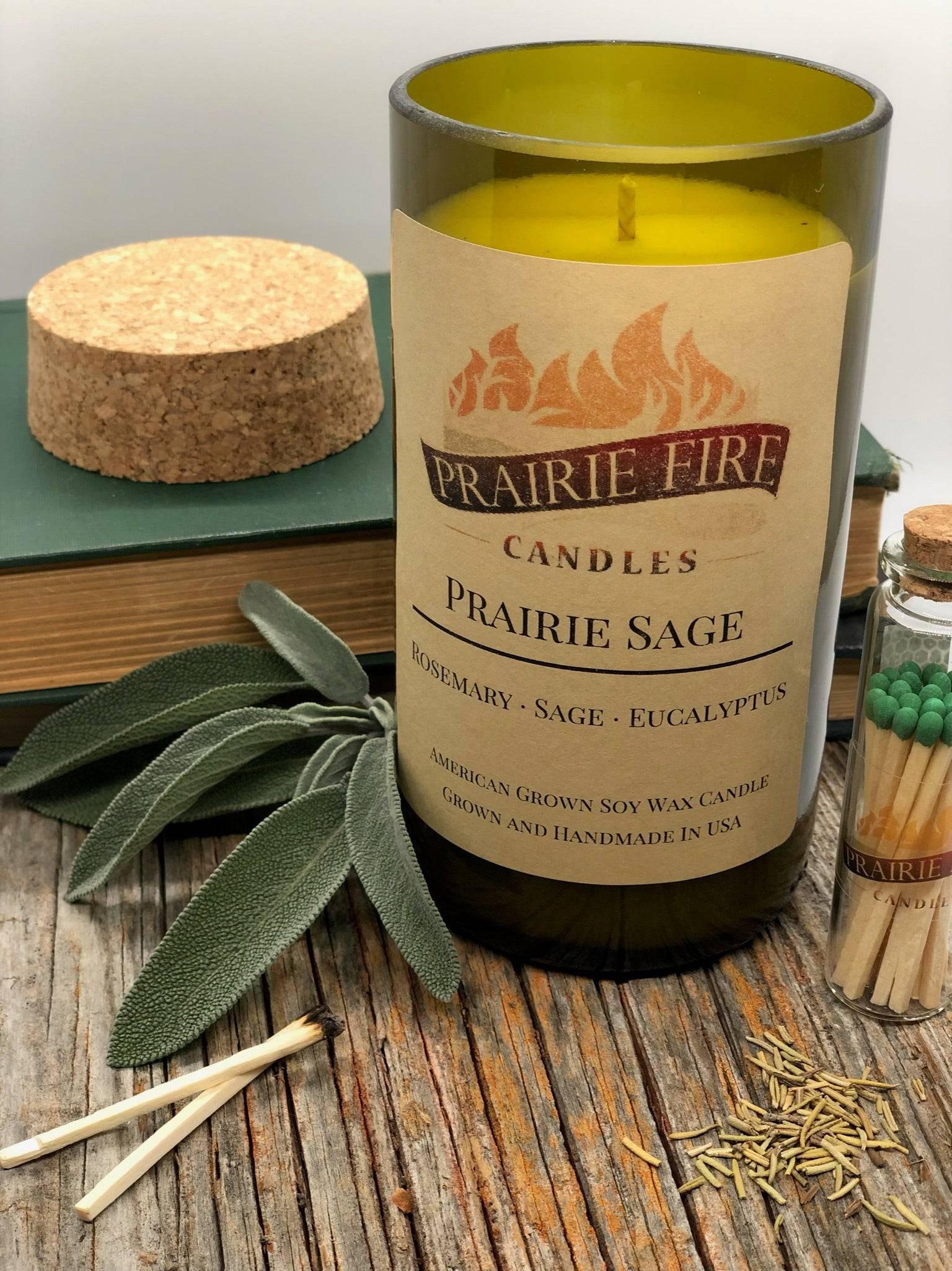 Prairie Sage Soy Wax Candle | Repurposed Wine Bottle Candle Natural Cork | Handmade in USA Candle | Eco-Friendly Candle | Non-Toxic Soy Candle-0