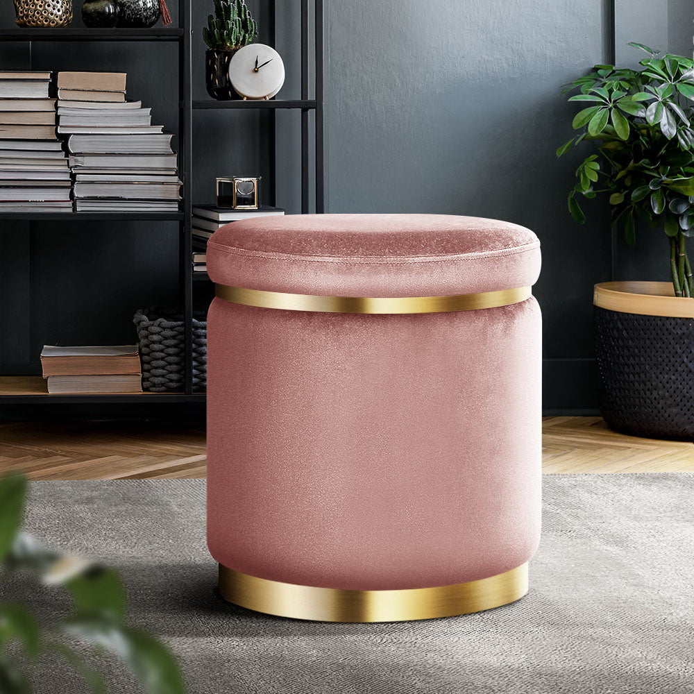 Artiss Round Velvet Foot Stool Ottoman Foot Rest Pouffe Padded Seat Pouf Pink-7