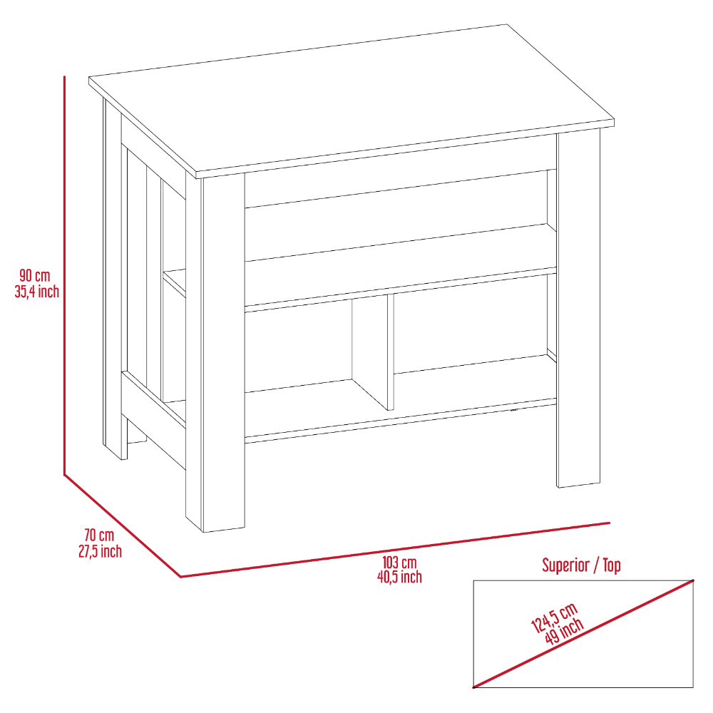 Kitchen Island Dozza, Three Shelves, Dark Brown / Onyx Finish-6