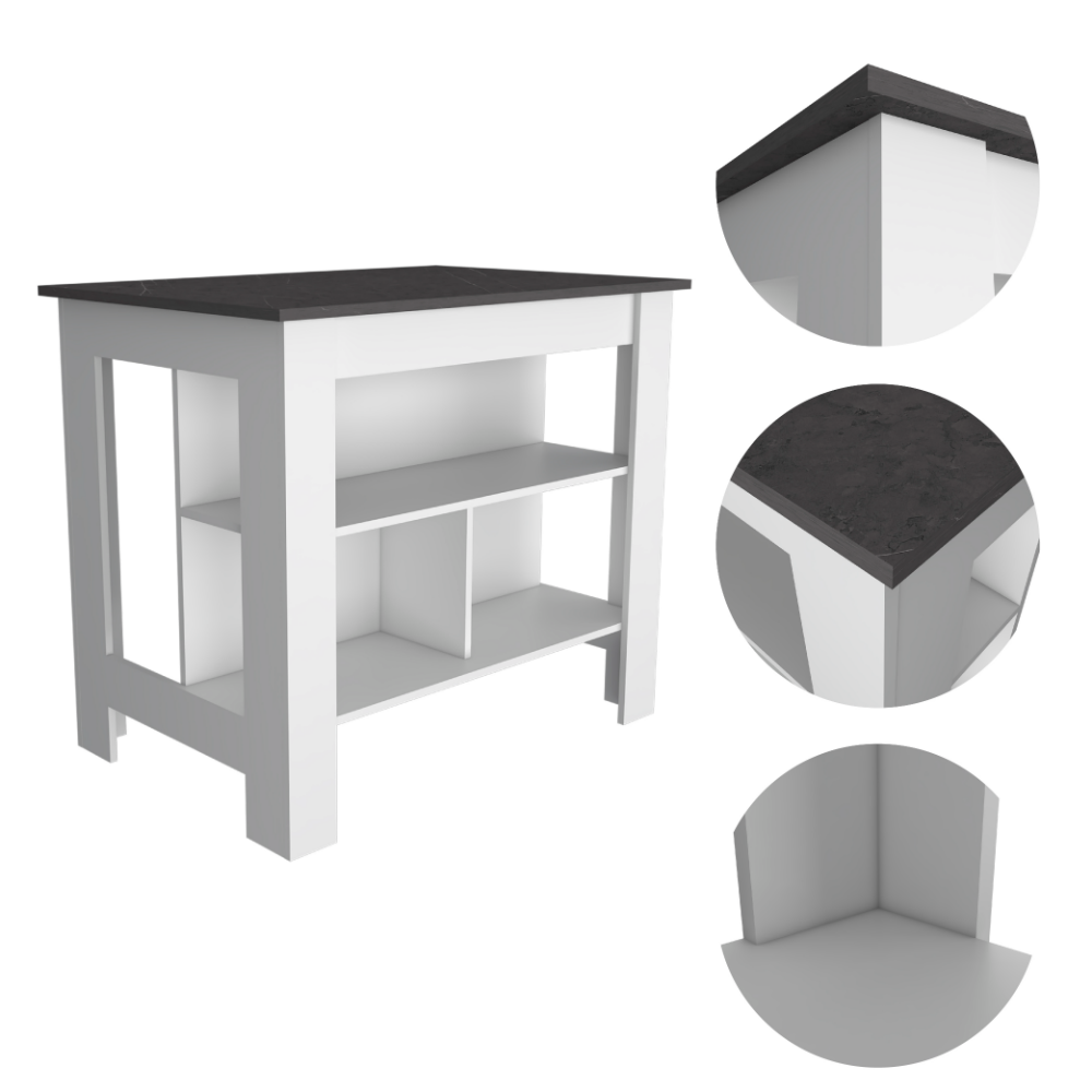 Kitchen Island Dozza, Three Shelves, White / Onyx Finish-5