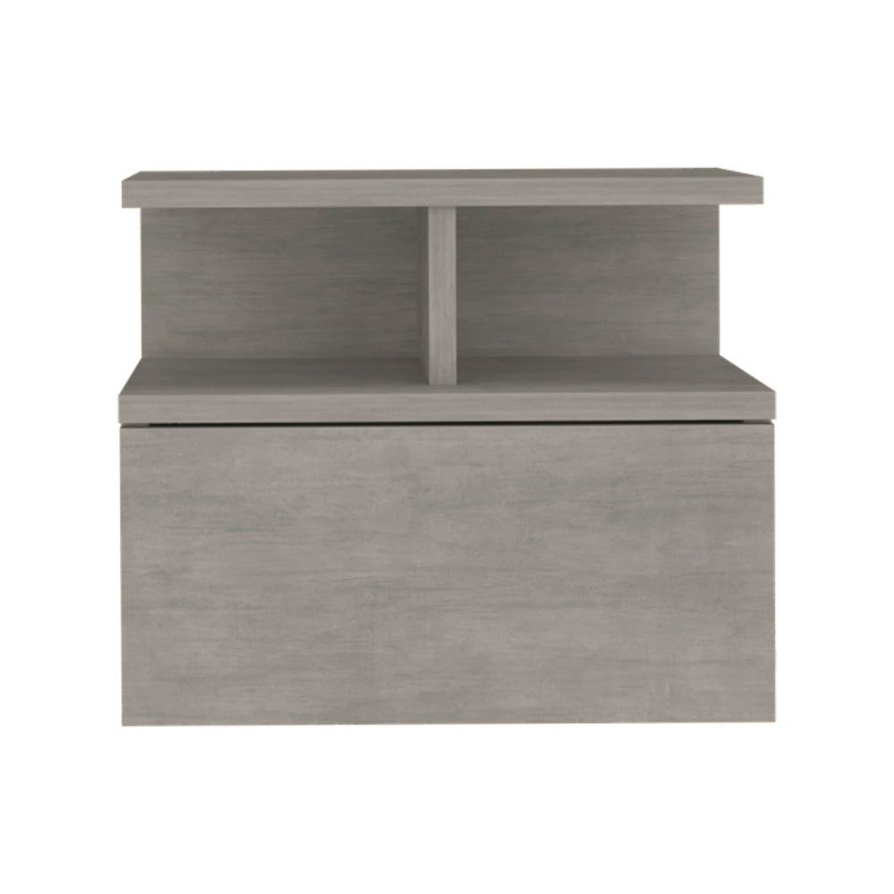 Nightstand Floating Flopini with 1-Drawer and Shelves, Concrete Gray Finish-4