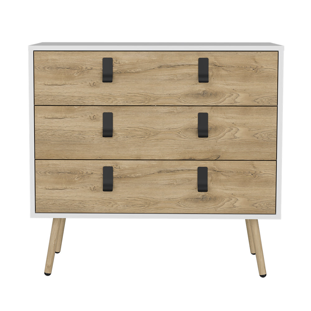 Dresser magness, Three Dawers, Four Legs, White / Macadamia Finish-4