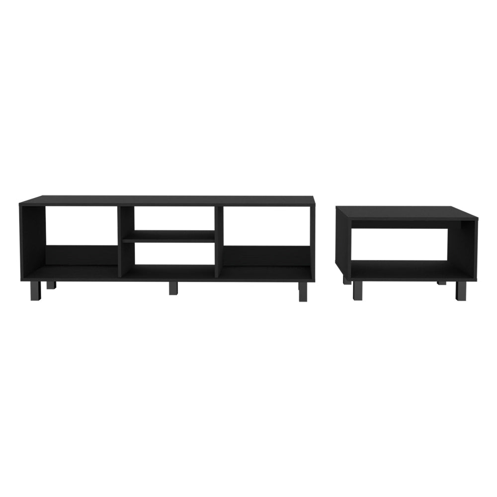 2pc Living Room Set Millville, Coffe Table, Tv Rack, Four Shelves, Black Wengue Finish-3