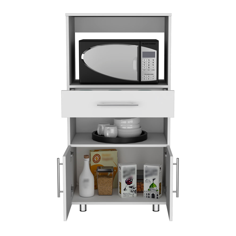 Kitchen Pantry Glenwood, Double Door, Four Legs, Two Shelves, White Finish-3