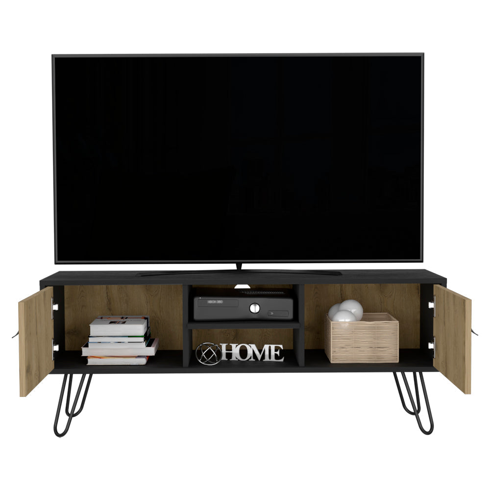 Tv Stand B Magness  Sleek Storage with Cabinets & Shelves, Black/Macadamia Finish-3